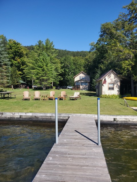 Private lawn, lakehouse storage building-front right