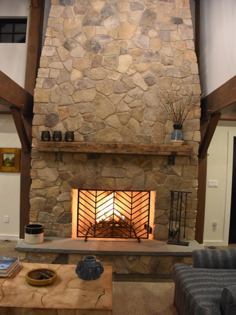 Gorgeous stone fireplace for cozy nights