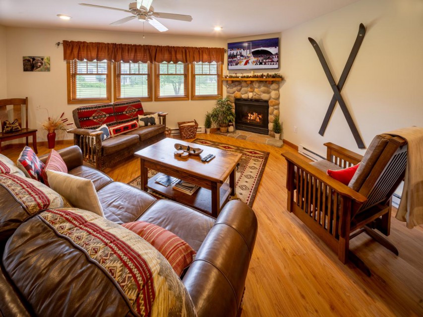 Our cozy living room, with a gas fireplace!