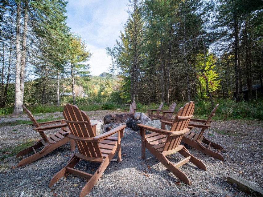 The fire pit has a great view of the mountain and woods