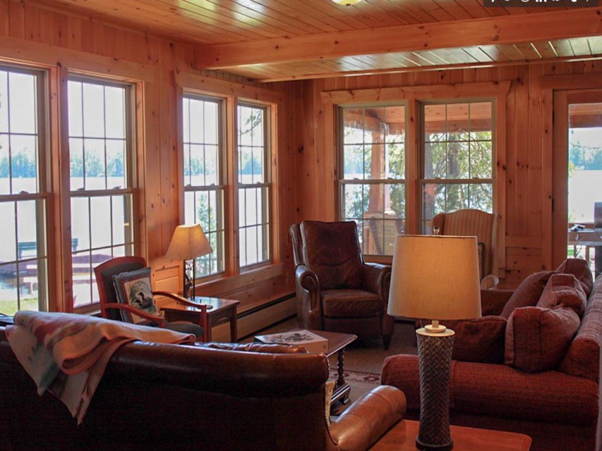 Living room with view of lake